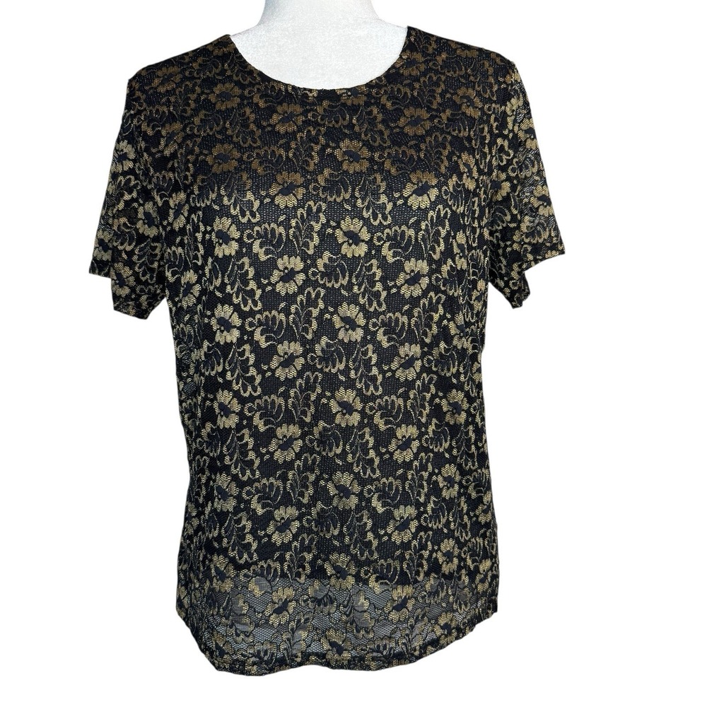 Vintage 90s Martha's‎ Vineyard Black Gold Lace Top M Whimsigoth Dark Fairy Rare